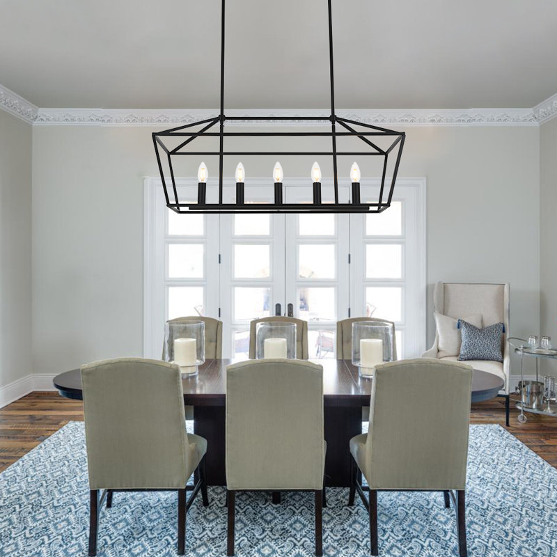Luminaire suspendu linéaire 5 lumières pour îlot de cuisine en nickel brossé Farmhouse, Noir