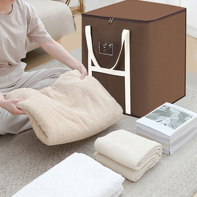  Storage Bins with Lids, Clothes Storage Boxes Packing Moving Bags with Zippers and Reinforced Handles, Storage Basket Containers for Blanket, Comforter, Pillow, Bedding (Brown, XL)