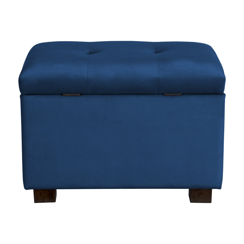 23" Wide Velvet Tufted Upholstered Storage Ottoman, Navy Blue Velvet