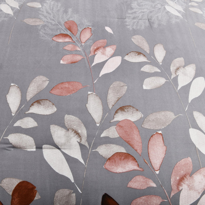 Ensemble d'édredon réversible 3 pièces à motif floral en microfibre douce toutes saisons, Brun
