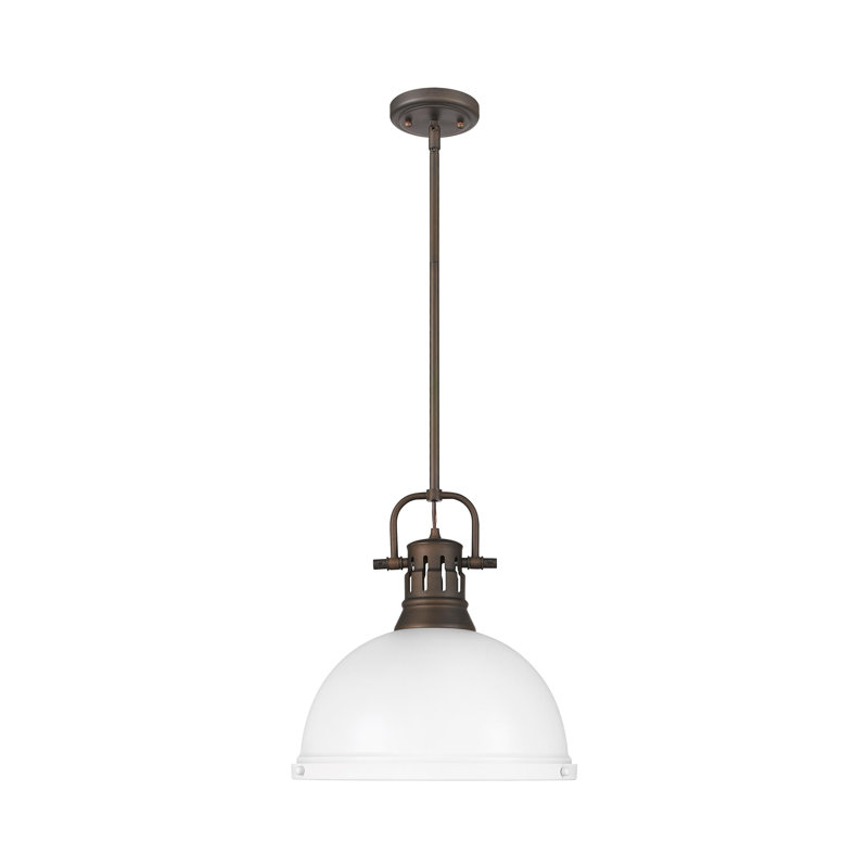Luminaire suspendu 1 lumière avec tige Bryceton, Blanc mat, Bronze huilé