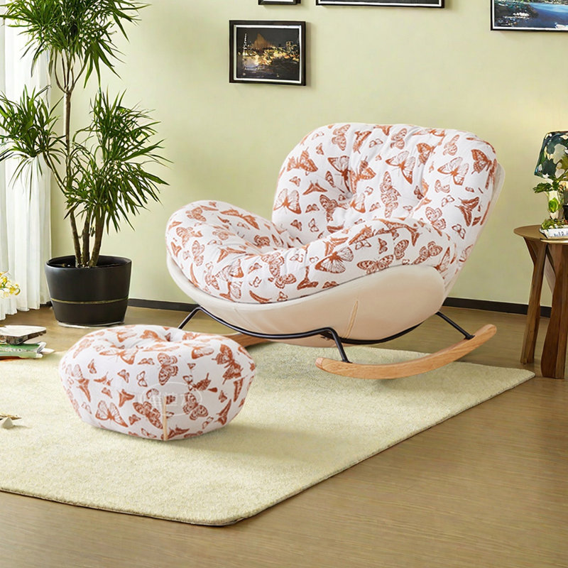 Chaise berçante simple imprimée avec siège large Home, Rouge / Blanc
