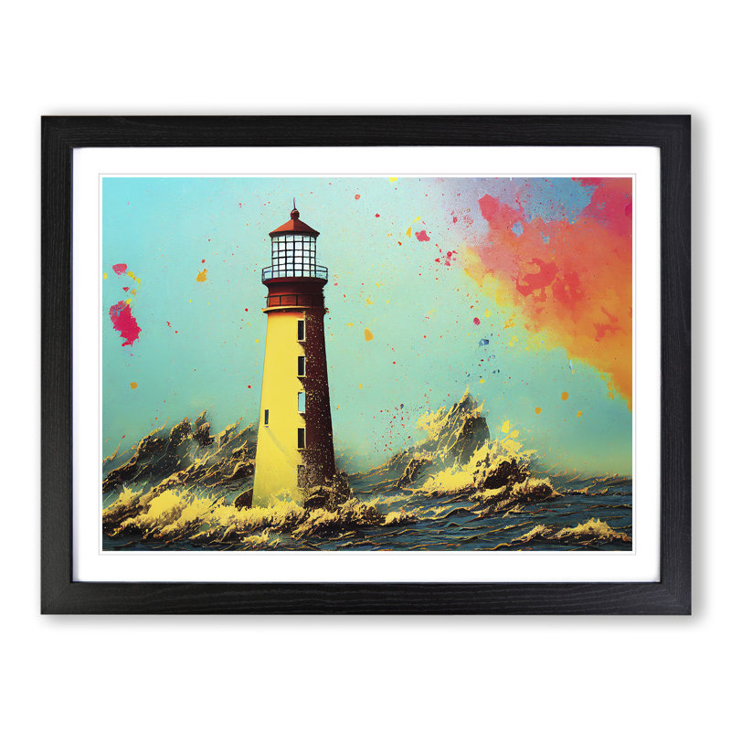 Lighthouse Splash Vol.1 - Single Picture Frame Painting, 46cm H x 64cm W x 2cm D, Black
