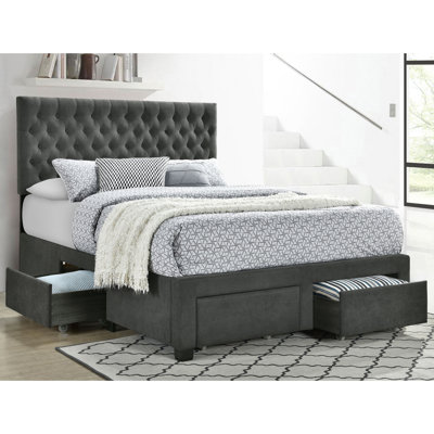 Grand lit à panneau tapissier avec rangement Keating Grey