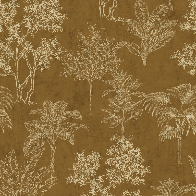Zen Floral Paper Metallic Wallpaper Roll, Brown