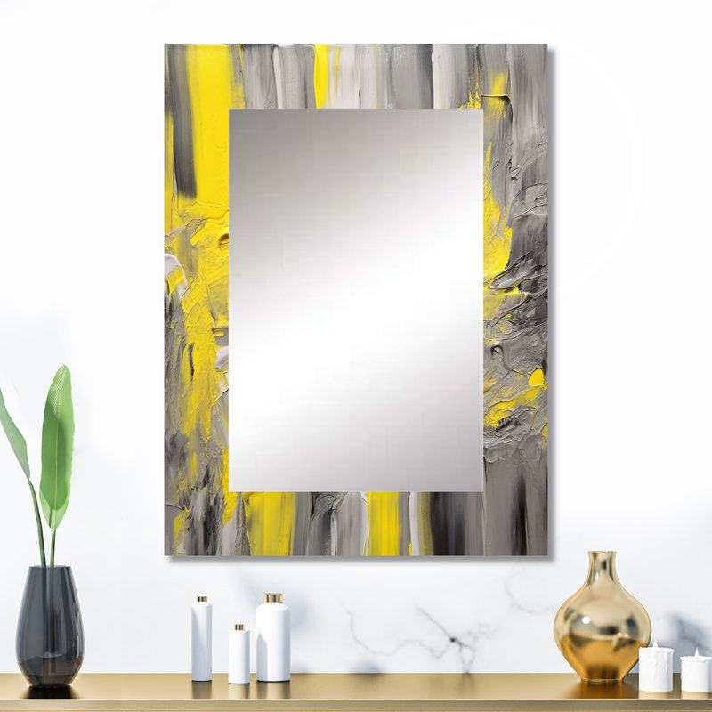 Mustard Yellow And Vivid Gray IV - Abstract Wall Mirror, Modern Decorative Mirror, Printed Metal Art, 32" x 24"