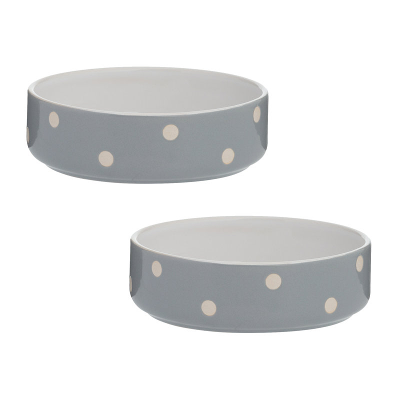 Polka Dot Dog Bowls, 4cm H x 13cm W x 13cm D, Grey