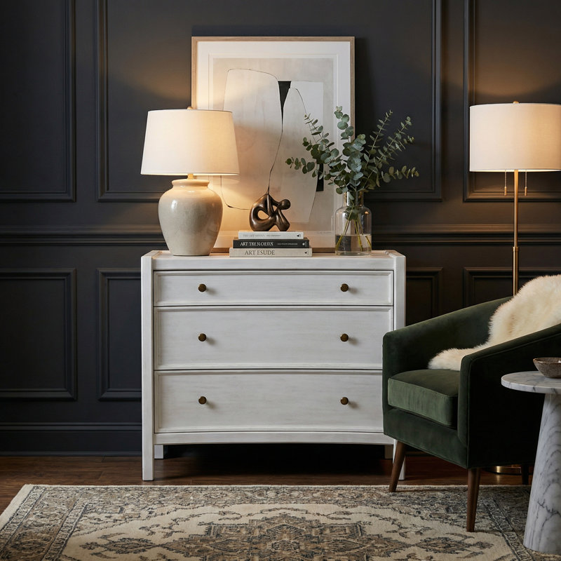 Hampton 3 - Drawer Solid Wood Nightstand, White Wash