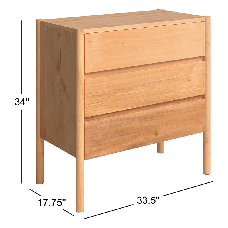 Dionte Solid Wood 33.5'' Unfinished 3-Drawer Dresser