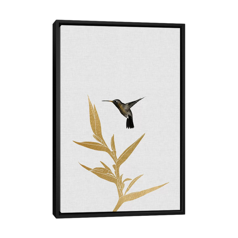 «Hummingbird and FloWer I», impression, H 60 po x l 40 po, Toile encadrée, Noir