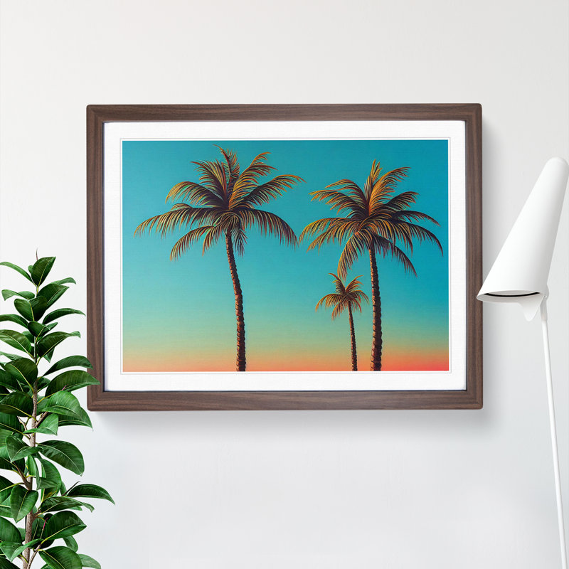 Effervescent Palm Trees 1 Piece Single Picture Frame Wall Art, 25cm H x 34cm W x 2cm D, Walnut