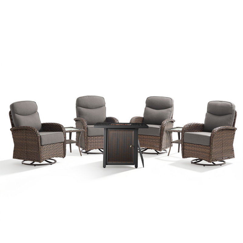 Ensemble de conversation pour table d'extérieur en osier pour 4 personnes avec tables pivotantes et tables d'appoint Totnes