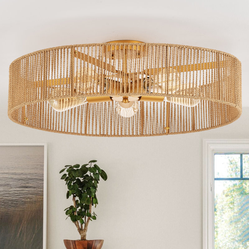 5-Light Hand-Woven Drum Flush Mount Lighting 24 Inch
