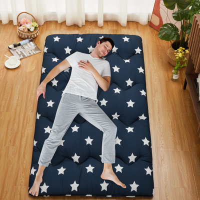 Matelas de futon Tatami épais et pliable - Lit de plancher japonais pour adultes et enfants - Support mi-ferme, Coussin de couchage portable, idéal pour la maison, le dortoir ou le camping - Taille simple, bleu marine