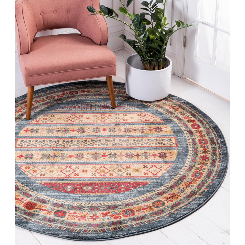 Jaeden Geometric Area Rug, Round 3'3", Blue 