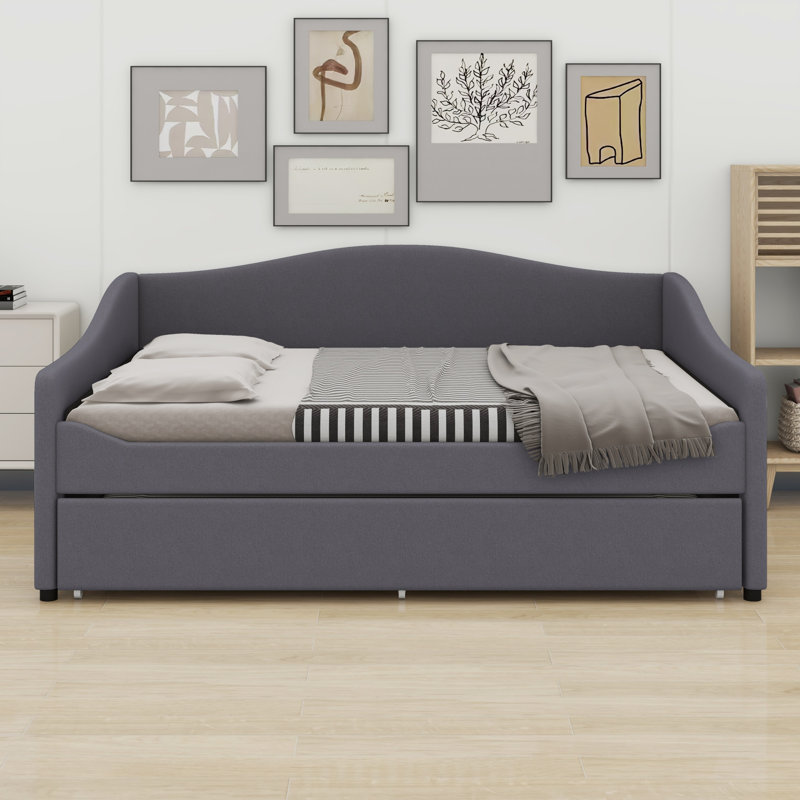 Upholstered Daybed With Light And Trundle, Gray
