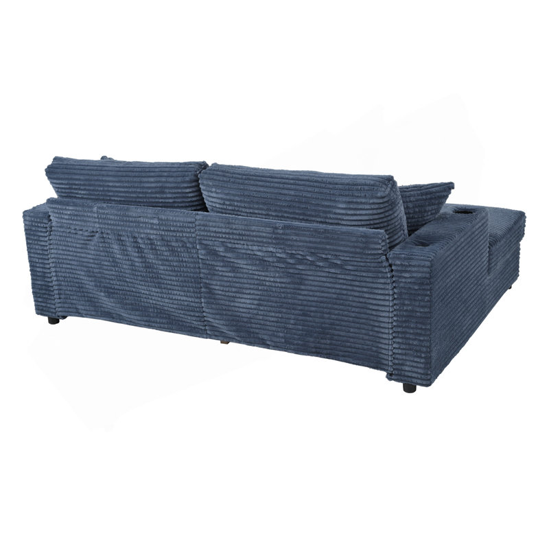 86.5" Oversized Loveseat Chaise Lounge Sectional Sofa Bed Corduroy Sleeper Sofa With Two USB Ports , Two Cup Holders And Two Throw Pillows For Living Room And Bedroom