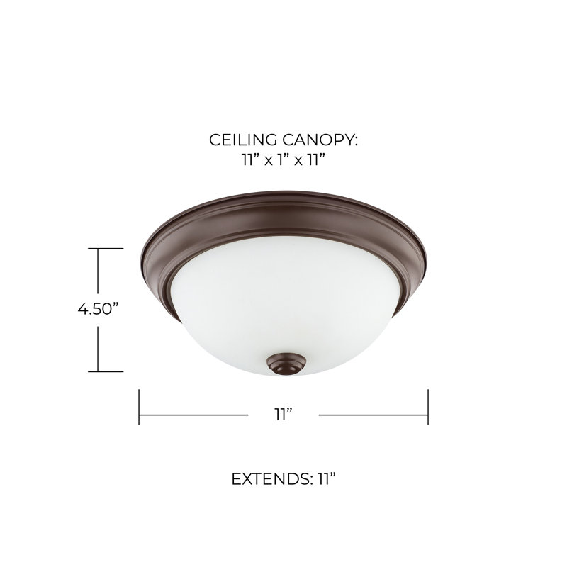 Plafonnier encastré 13 po 2 lumières Indépendant, Bronze, Verre blanc doux, H 4,5 po x l 11 po x P 11 po