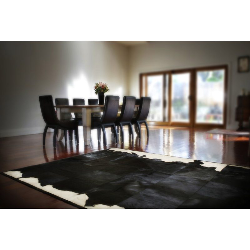 Tapis noir / blanc abstrait en cuir de vache intérieur / extérieur, Rectangulaire 2 pi x 3 pi