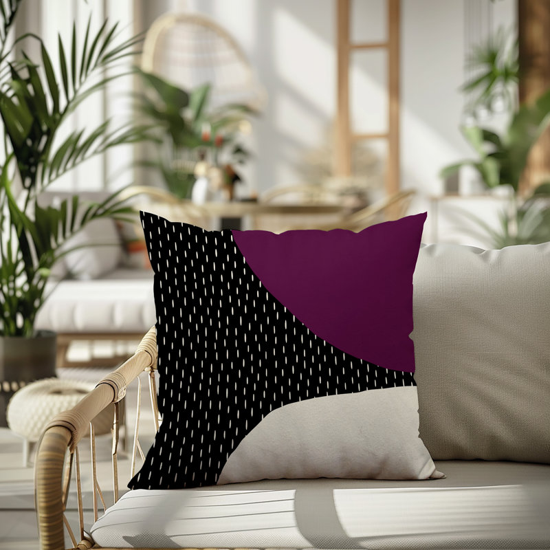 Coussin carré intérieur / extérieur pia, H 15 po x l 15 po, Mauve / noir / blanc cassé