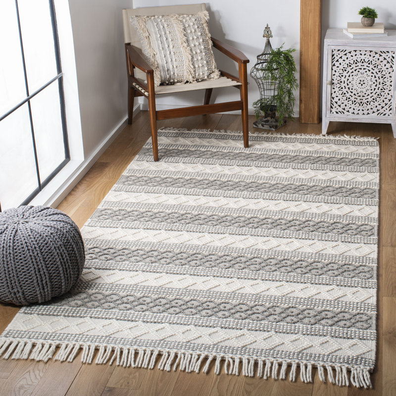 Tapis géométrique en laine tissé à la main Pei Natura, Rectangle 5 pi x 8 pi