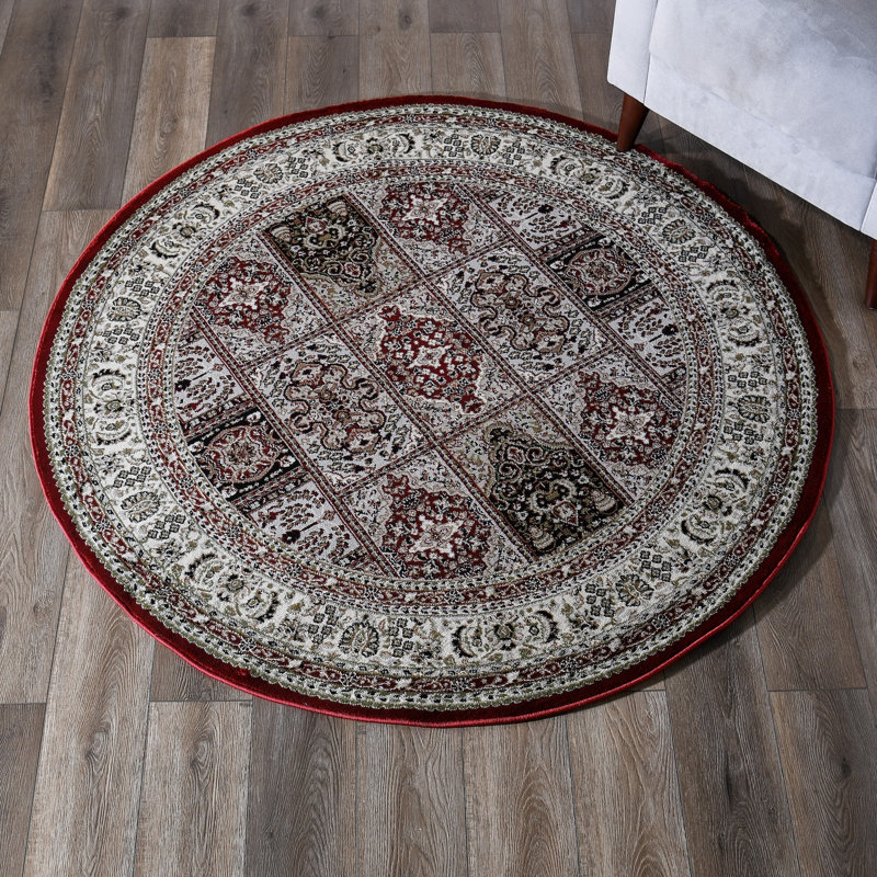 Devansh Oriental Red/Cream Area Rug, Round 5'2"