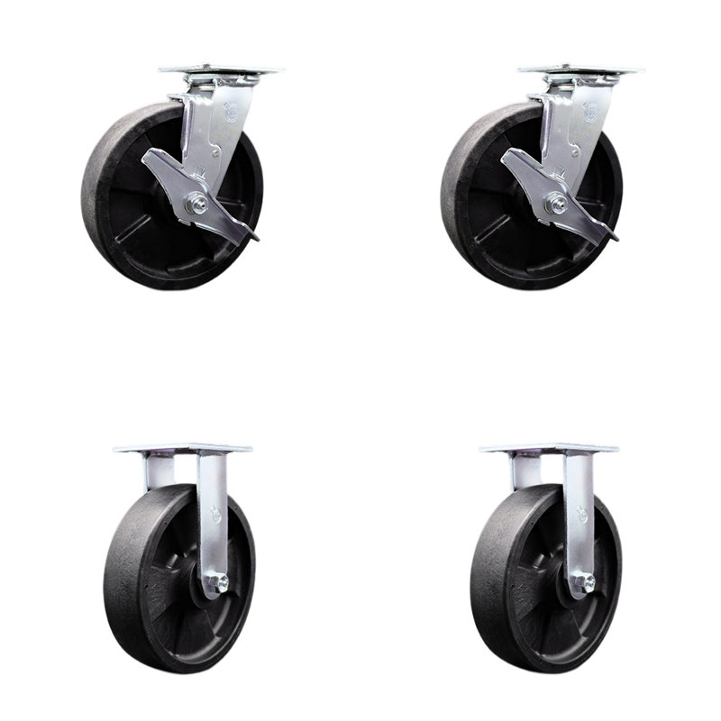 SS Glass Filled Nylon Caster Set with Ball Bearings 2 Brakes 2 Rigid SCC