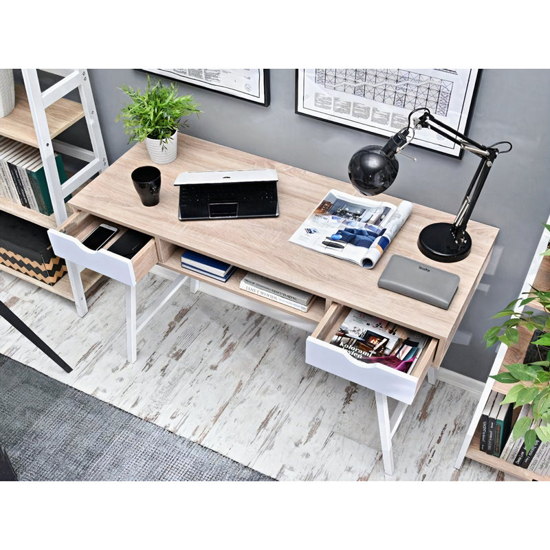 Kahle Metal Base Writing Desk, White, Oak/White