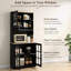 Black Kitchen Cabinet With , 72" Freestanding, Large Countertop, Adjustable Shelves For Dining Room Freestanding Cabinet, Black,