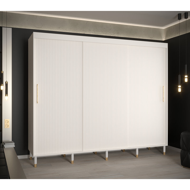 Annalily 3 Door Manufactured Wood Wardrobe, White Matt
