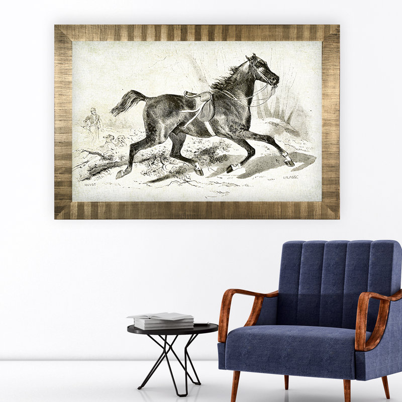 « équin sketch viii », reproduction, H 29 po x l 41 po x P 2 po, Encadrement doré antique, Pas de tapis