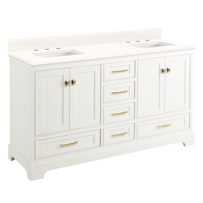 Quen 60" Freestanding Double Basin Vanity Set with Cabinet, Vanity Topss