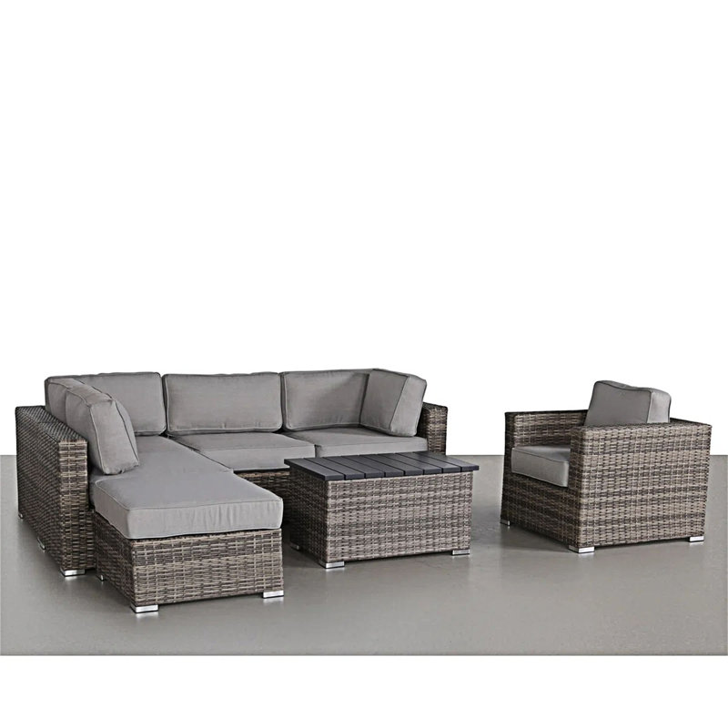 Ensemble de conversation d'extérieur en osier pour 4 personnes avec coussins, Mélange de gris