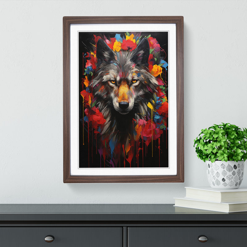 XYZ-FRM-V1223-1700 Wolf Neo-Plasticism - Single Picture Frame Print on Wood, Walnut, 46cm H x 34cm W x 2cm D