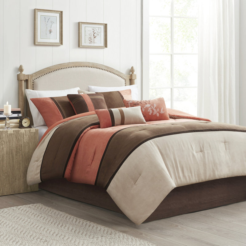 Ensemble de literie 7 pièces Coral King - Faux Suède Édredon avec tissu lavable à la machine