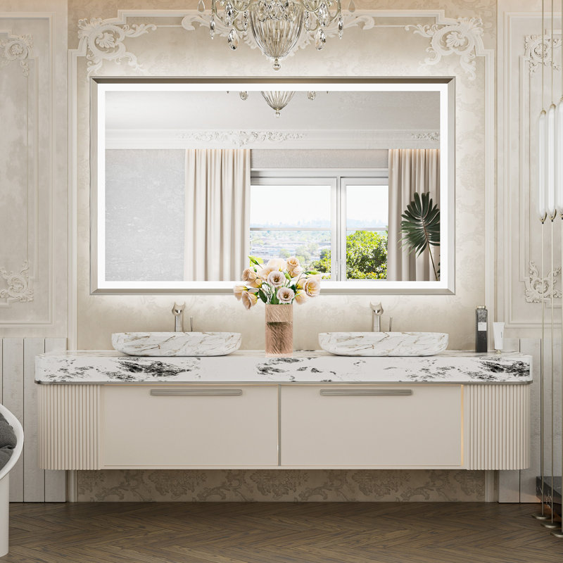 Miroir de salle de bain à DEL New Rockford, 60 po x 36 po, Rectangulaire, Nickel brossé