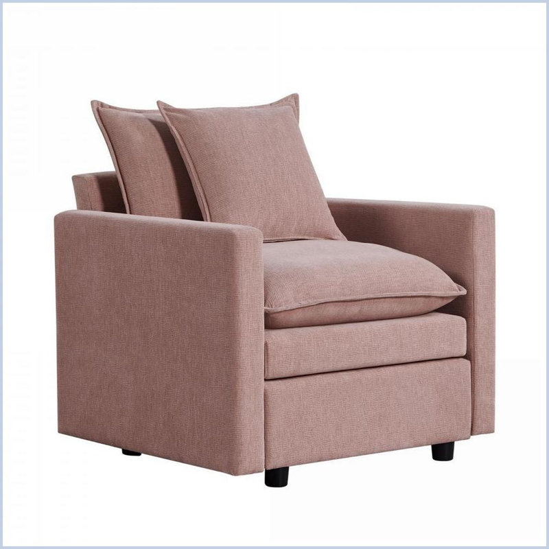 Fauteuil de lecture simple en tissu de chenille à assise simple - Structure en bois massif avec coussins décoratifs | Chenille | Bois | Coussins décoratifs