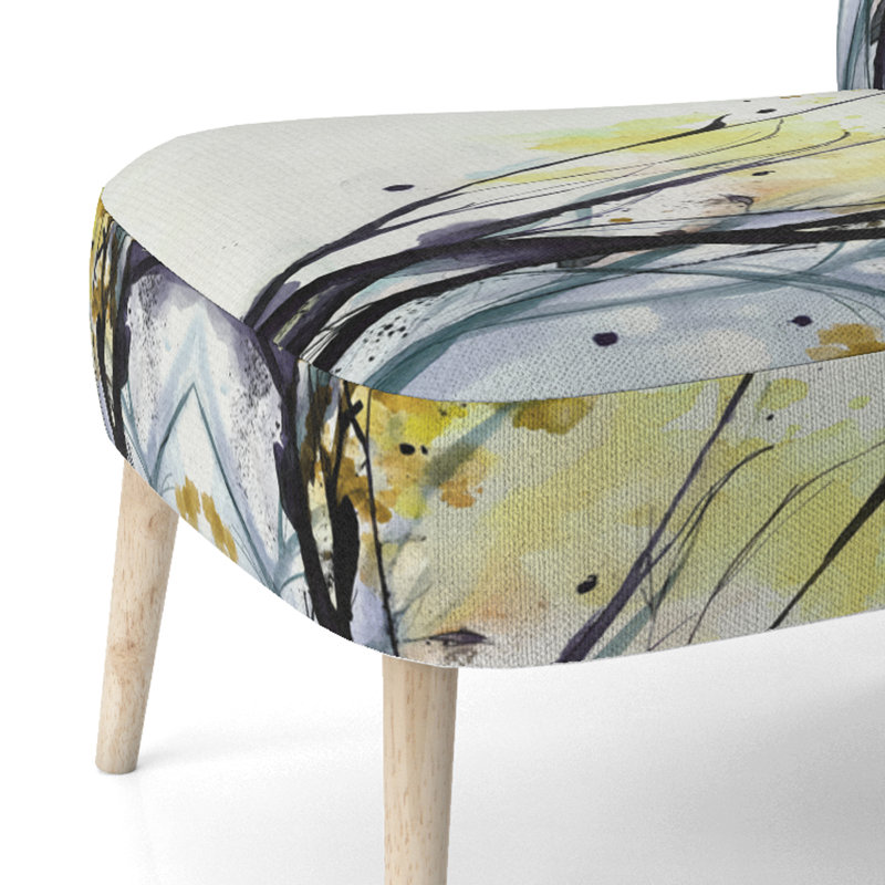 Abstract Orange Flowers - Chaise d'appoint rembourrée traditionnelle, Jaune / Noir / Blanc
