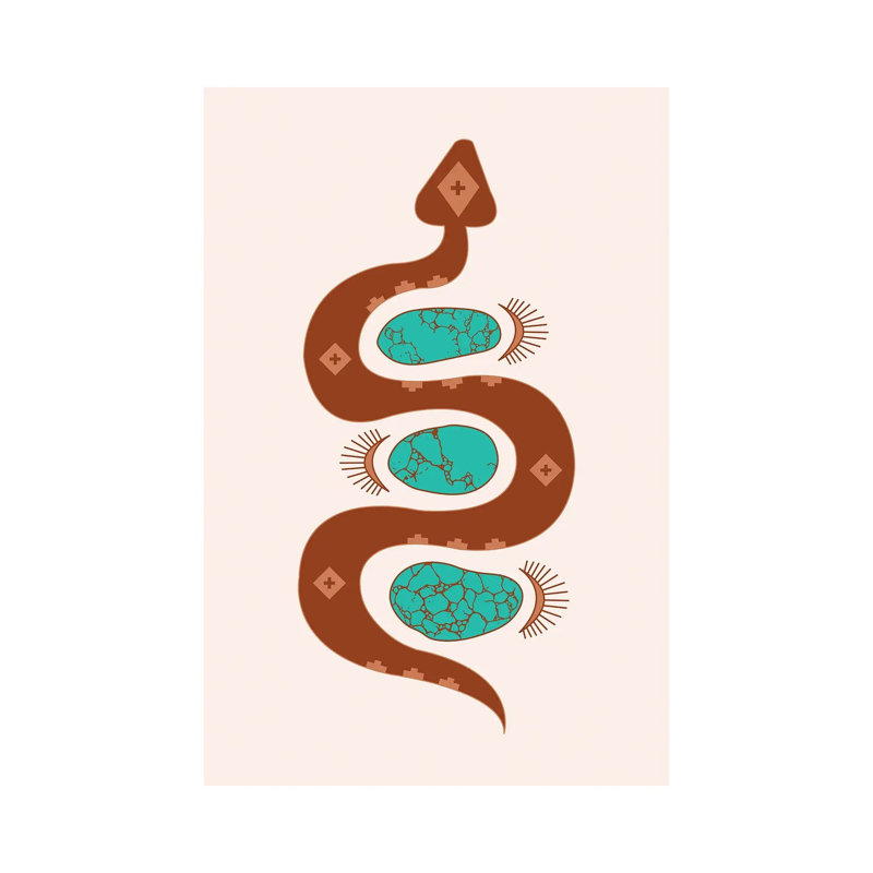 Southwestern Slither In Rust And Turquoise by Allie Falcon - Wrapped Canvas Print, 20.32 cm H x 30.48 cm W