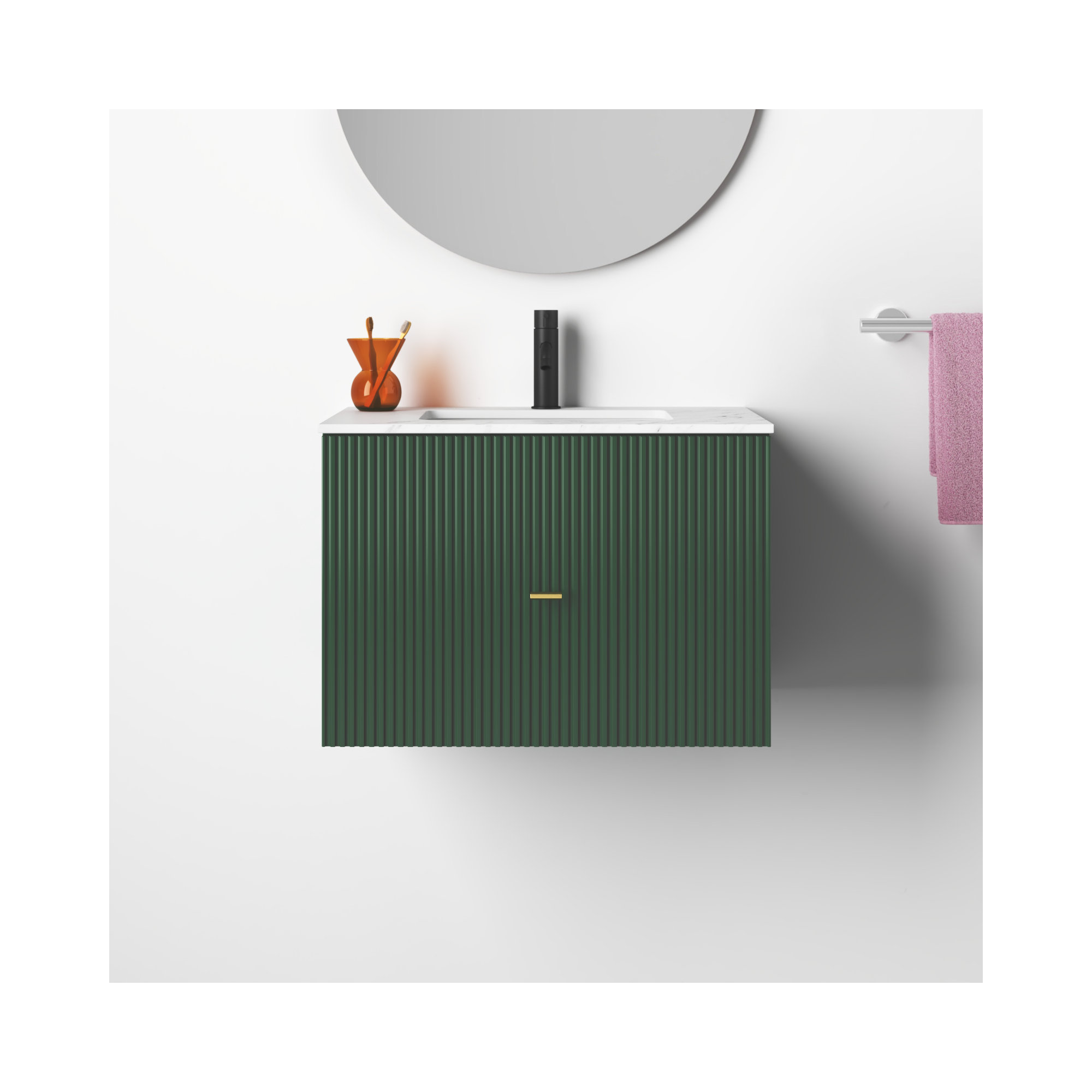 Jamell 30'' Single Bathroom Vanity, White, Forest Green