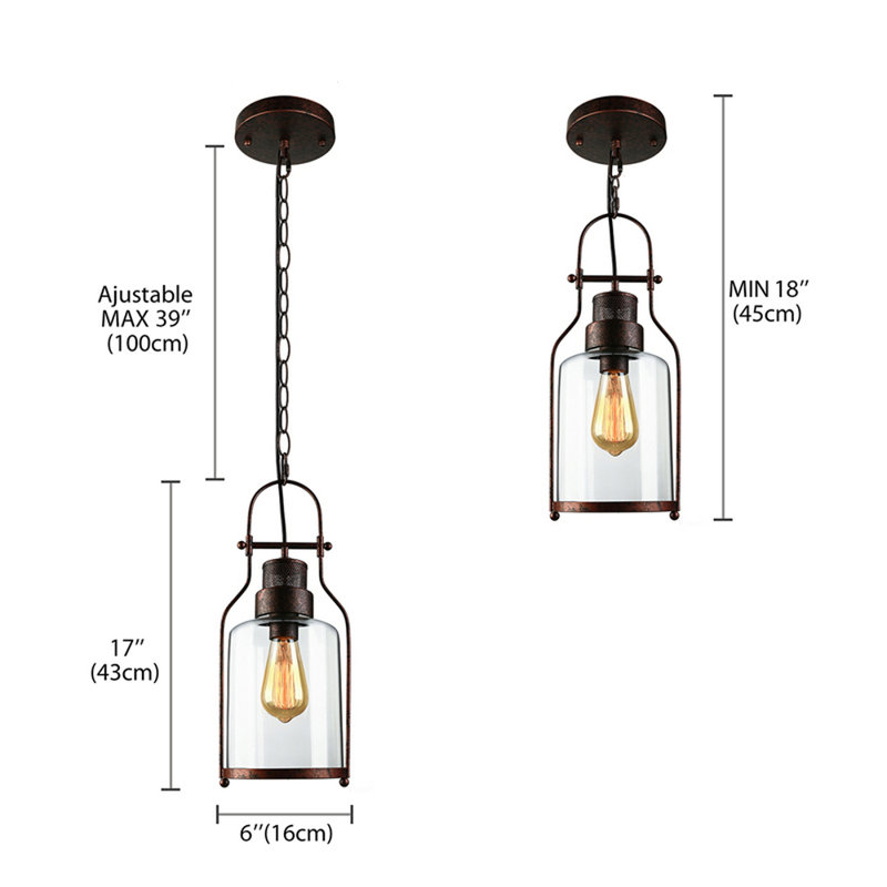 Luminaire suspendu industriel en verre, Brun