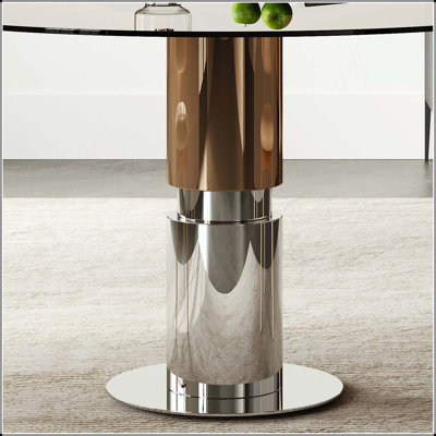Table de salle à manger ronde 35 "en verre avec pieds en acier inoxydable