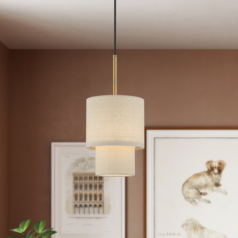Luminaire suspendu tambour 1 lumière Gebelein, Feuille d'or antique, Crème