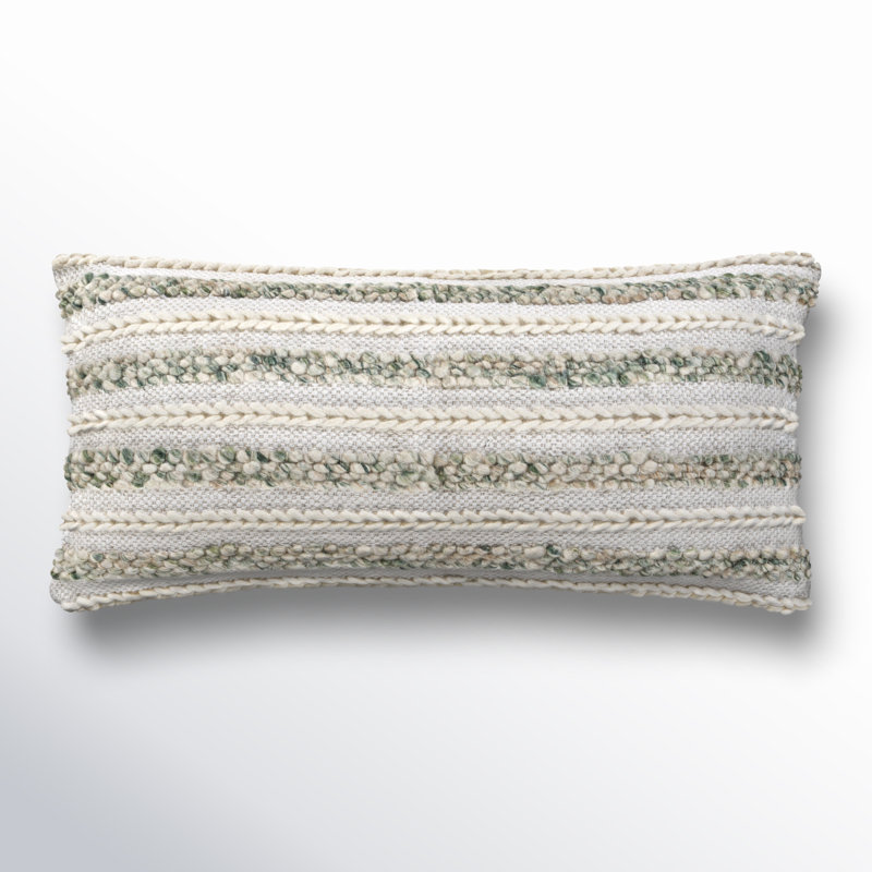 Housse de coussin lombaire à rayures Lottie, Crème / Émeraude, Mélange de duvet
