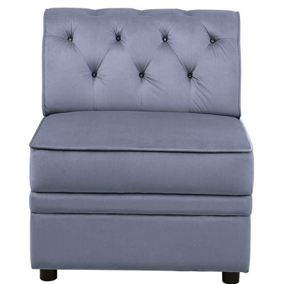 Fauteuil sans accoudoirs en velours gris avec boutons captivants