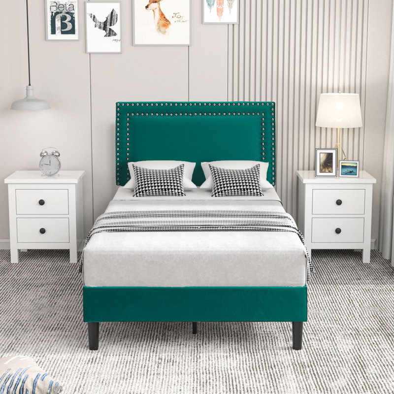 Tête de lit tapissier réglable Olyvia, Vert foncé, Simple