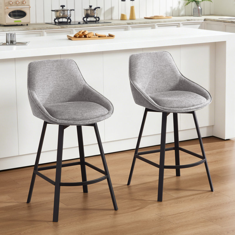 Absalom 65cm H Swivel Upholstered Linen Counter Stool, Grey