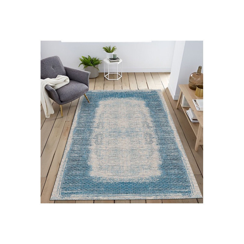 Tapis décoratif bleu à motif abstrait lavable à la machine, Sous-tapis rectangulaire de 3 pi 3 po x 4 pi 11 po