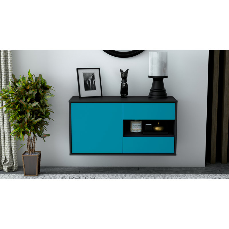 Marling Unfinished Floating TV Stand, Turquoise