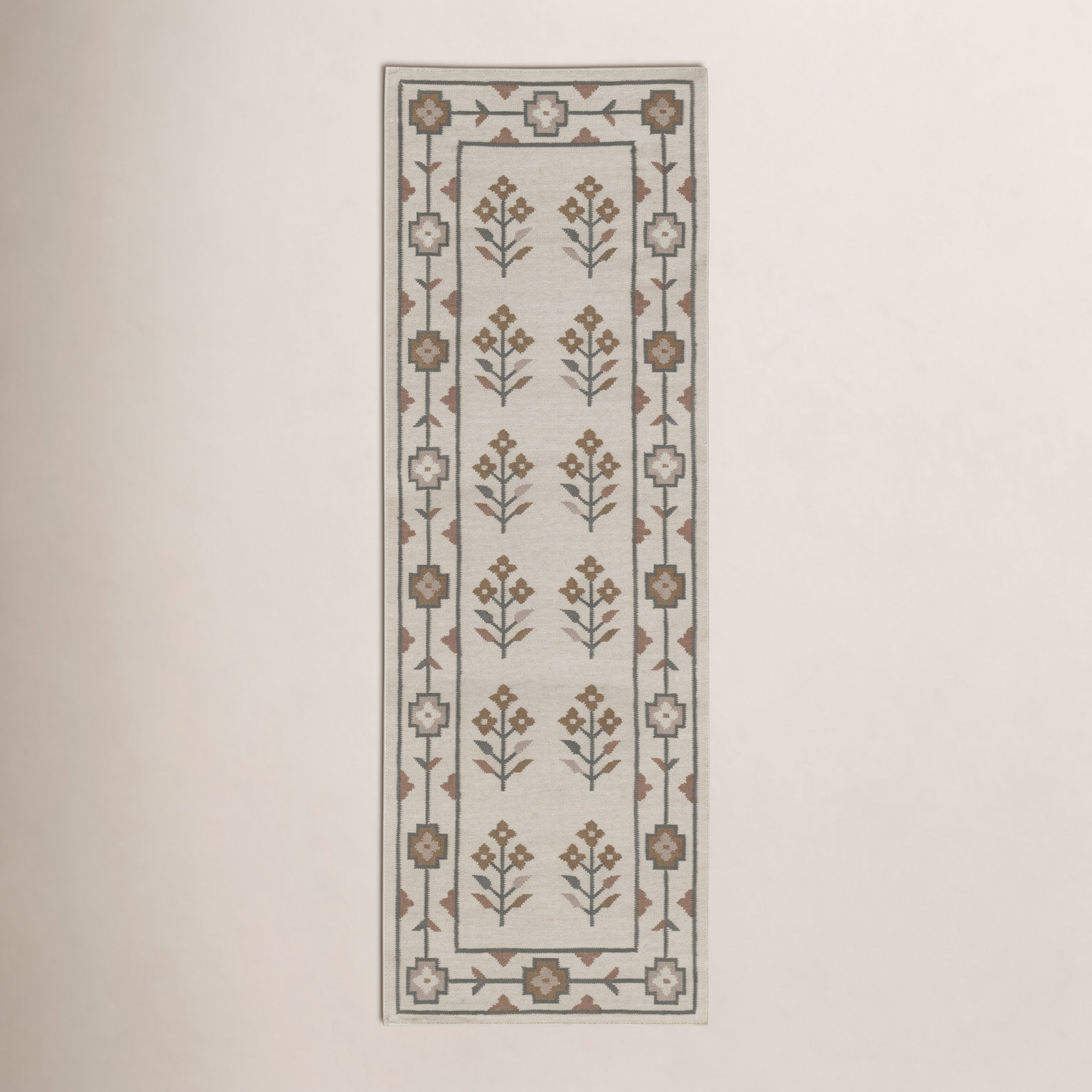 Heidi Flatweave Floral Wool Rug, Ivory, 2'6x8'